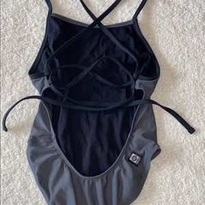 Jolyn Tie-Back Suit Size 28. Grey w Black straps